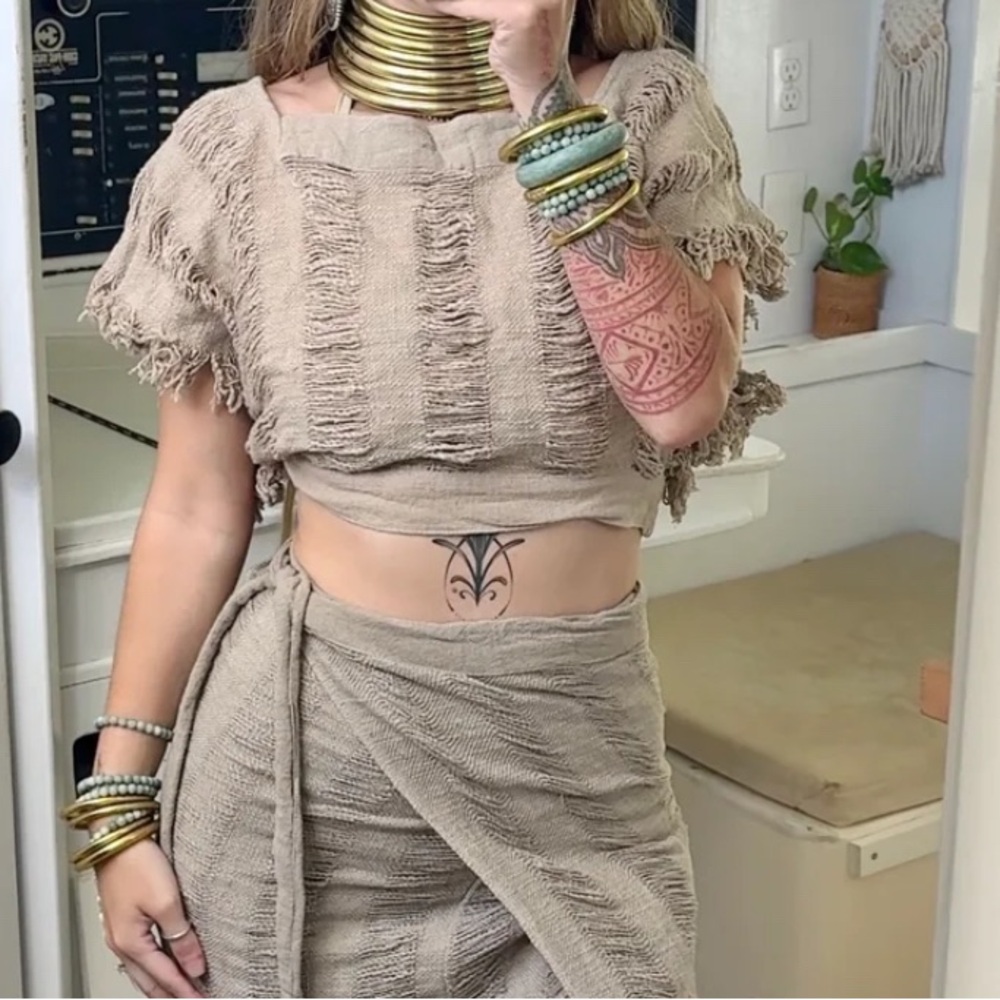 Fringed Beige Crop Top boho